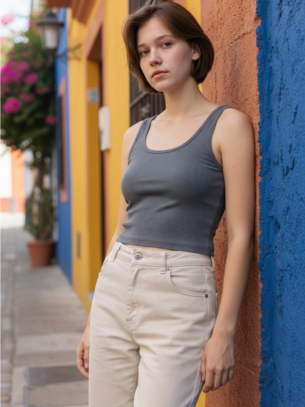 Gray Ribbed Cropped Tank Top Women’s Size 3 Minimalist Stretch Casual Basic